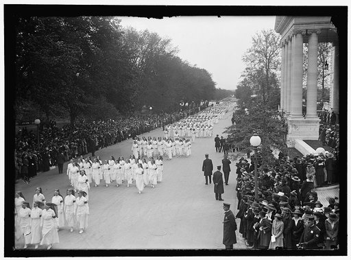 RED CROSS, AMERICAN. DEDICATION OF BUILDING. NURSES PARADE AND MOTOR CORPS