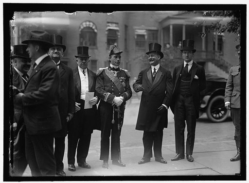 ITALIAN COMMISSION TO U.S. FERDINAND, PRINCE OF UDINE, CENTER; AMBASSADOR MACCHI DI CELLERE, 2ND FROM RIGHT; BORSARELLI AT LEFT CENTER