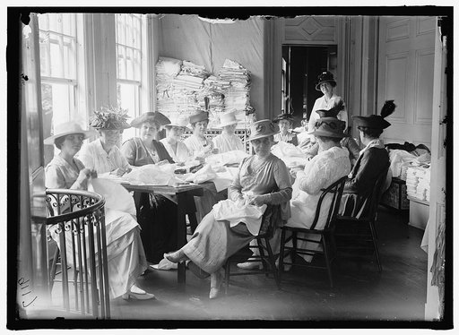 SENATE WOMEN SEWING, AT DISTRICT HEADQUARTERS, RED CROSS
