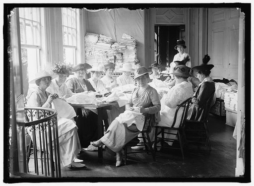 SENATE WOMEN SEWING, AT DISTRICT HEADQUARTERS, RED CROSS