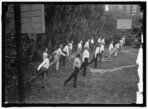 CAMP, WALTER, I.E., EXERCISE SCHOOL. CABINET OFFICIALS EXERCISING WITH OTHER GOVT. OFFICIALS