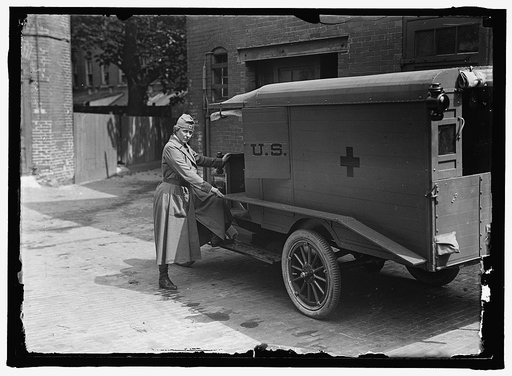 HARRIMAN, MRS. JAMES BORDEN. WITH RED CROSS AMBULANCE