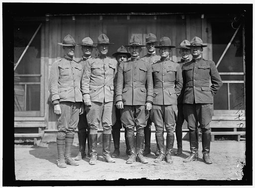 CAMP MEADE #1 GENERAL KUHN AND STAFF. FRONT: COL. HUNTINGTON; LT. COL. TENNEY ROSS; KUHN; LT. COL. JOHN J. MAYES; COL. SAMUEL F. TALBOTT. REAR: MAJ. CHARLES B. MORSE; COL. F.R. TATE