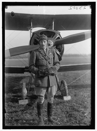 ALLIED AIRCRAFT. DEMONSTRATION AT POLO GROUNDS. COL. CHARLES E. LEE, BRITISH AVIATOR, WITH AVRO TRAINING PLANE DESIGNED BY A.V. ROE OF ENGLAND