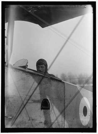 ALLIED AIRCRAFT. DEMONSTRATION AT POLO GROUNDS. COL. CHARLES E. LEE, BRITISH AVIATOR, WITH AVRO TRAINING PLANE DESIGNED BY A.V. ROE OF ENGLAND