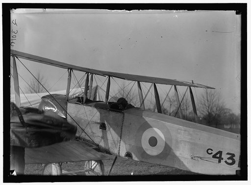 ALLIED AIRCRAFT. DEMONSTRATION AT POLO GROUNDS. COL. CHARLES E. LEE, BRITISH AVIATOR, WITH AVRO TRAINING PLANE DESIGNED BY A.V. ROE OF ENGLAND