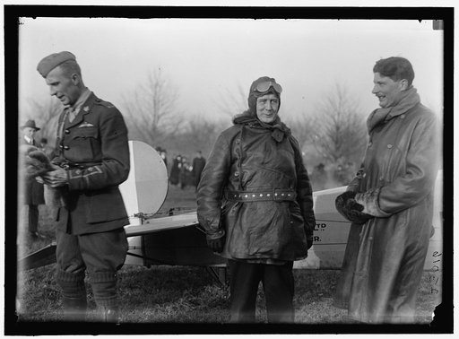 ALLIED AIRCRAFT. DEMONSTRATION AT POLO GROUNDS. COL. CHARLES E. LEE, BRITISH AVIATOR, WITH SEN. NEW