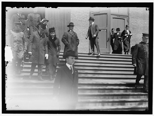 ALDUNATE, SANTIAGO. AMBASSADOR FROM CHILE. PRESIDENT AND MRS. WILSON LEAVING THE CHURCH AFTER ALDUNATE'S FUNERAL