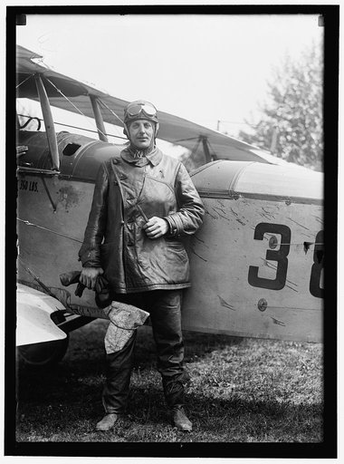 AIR MAIL. INAUGURATION OF SERVICE, POLO FIELD. MAJ. R.H. FLEET, BESIDE CURTISS JN46H PLANE