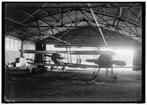 ALLIED AIRCRAFT DEMONSTRATION AT POLO GROUNDS. HANGARS; PLANES, AVRO AND CURTIS BEING CONDITIONED
