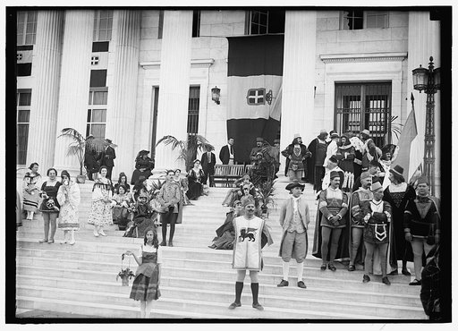 FOURTH OF JULY. FOREIGN GROUPS ON RED CROSS STEPS