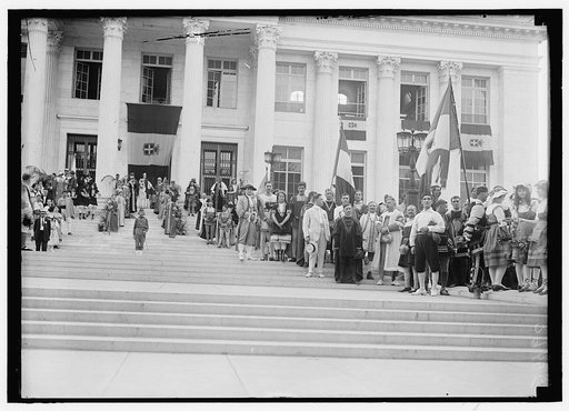 FOURTH OF JULY. FOREIGN GROUPS ON RED CROSS STEPS