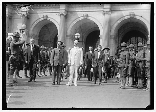 LANSING, ROBERT. SECRETARY OF STATE, 1915-1920. GREETING DR. BRUM, MINISTER FROM URUGUAY