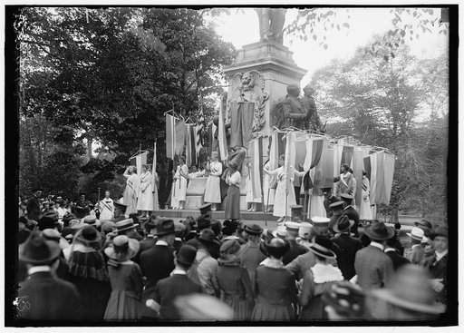 WOMAN SUFFRAGE. SUFFRAGETTES WITH BANNERS