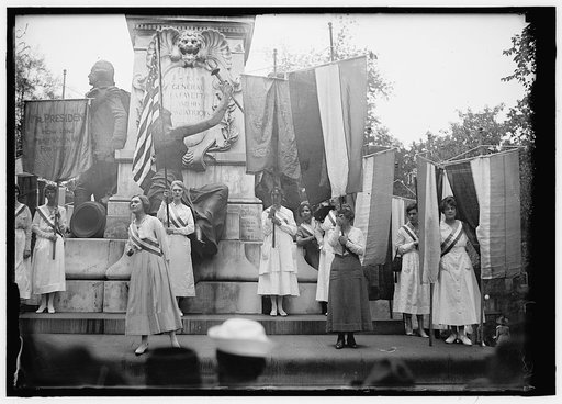 WOMAN SUFFRAGE. SUFFRAGETTES WITH BANNERS