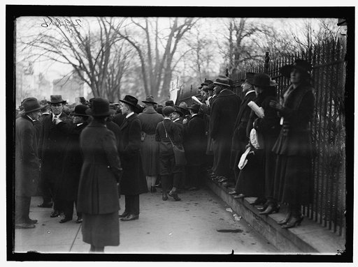 WOMAN SUFFRAGE. BONFIRE ON SIDEWALK BEFORE WHITE HOUSE
