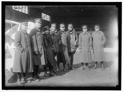 AVIATION, ARMY. GROUP OF ARMY OFFICERS WITH MARJORIE STINSON, AVIATRIX