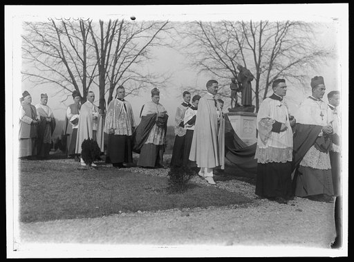 GIBBONS, JAMES, CARDINAL. EPISCOPAL JUBILEE FOR CARDINAL GIBBONS AT CATHOLIC UNIVERSITY. CARDINAL SHERETTI, CENTER; APOLSTOLIC DEL. BANZANA, RIGHT; CARDINAL McRORY, 2ND FROM LEFT; MONS. RUSSELL, LEFT