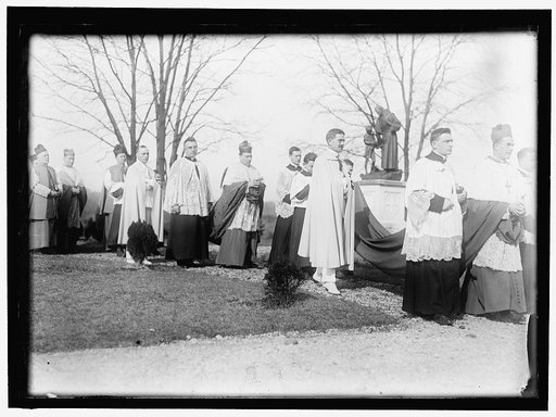 GIBBONS, JAMES, CARDINAL. EPISCOPAL JUBILEE FOR CARDINAL GIBBONS AT CATHOLIC UNIVERSITY. CARDINAL SHERETTI, CENTER; APOLSTOLIC DEL. BANZANA, RIGHT; CARDINAL McRORY, 2ND FROM LEFT; MONS. RUSSELL, LEFT