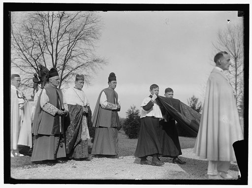 GIBBONS, JAMES, CARDINAL. EPISCOPAL JUBILEE FOR CARDINAL GIBBONS AT CATHOLIC UNIVERSITY. CARDINAL McRORY; MONS. RUSSELL, LEFT
