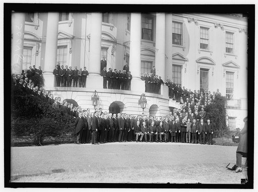 LABOR. LABOR REPS. AT WHITE HOUSE. SEATED: PRESIDENT WILSON; SEC. WILSON; SEC. HOUSTON; SEC. REDFIELD. ROGER BABSON IS STANDING 4TH LEFT OF WILSON; FRANK MORRISON IS EXTREME RIGHT IN 30047, AND 3RD FR