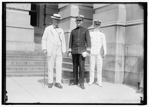 DANIELS, JOSEPHUS. SECRETARY OF THE NAVY, 1913-1921. LEFT, WITH ADMIRAL CHRISTIAN JOY PEOPLES AND CAPTAIN RICHARD H. LEIGH