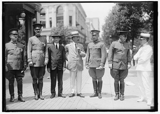MEDALS, DECORATIONS, ETC. AMBASSADOR MACCHI DI CELLERE OF ITALY DECORATING U.S. ARMY OFFICERS; GEN. MARCH AND SEC. BAKER, LEFT CENTER