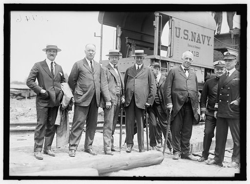 INDIAN HEAD, MD. NAVY PROVING GROUND. GROUP. ADM. EARLE, RIGHT; LT. COMDR. L. B. BYE NEXT