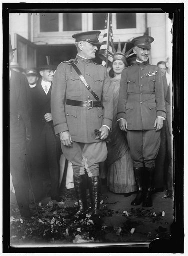 FIRST DIVISION, A.E.F. AMERICAN EXPIDITIONARY FORCES. SECRETARY BAKER IN SILK HAT; GENERAL PERSHING; WOMAN AS 'LIBERTY'; GENERAL MARCH