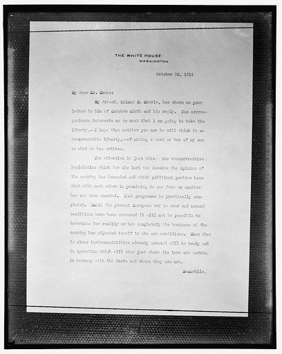Copy of letter on White House stationery, October 20, 1914