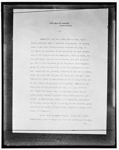 Copy of letter on White House stationery, October 20, 1914