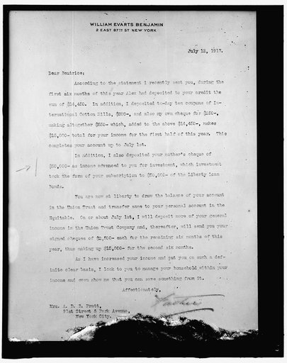 Letter to Mrs. A.D.B. Pratt from William Evarts Benjamin