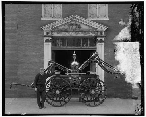 George Washington fire engine. Unusually interesting to visitors to Alexandria, Va., is this fire engine purchased by George Washington in 1775 at Philadelphia and regarded at the time as the most efficient type of engine. The engine is still in good condtion and reposes in the headquarters of the F