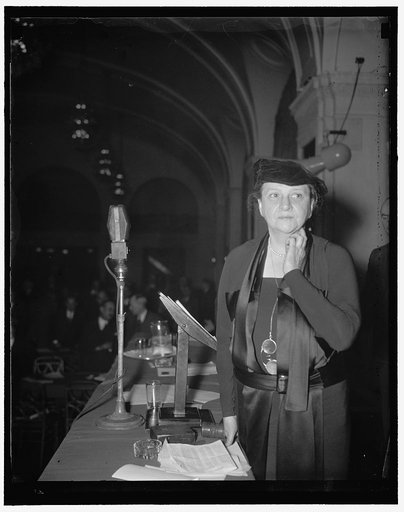 Mme. Secretary. Washington, D.C., Dec. 11. Secretary of Labor Frances Perkins as she surveyed the audience before beginning her address before the Conference of Industry and Labor today