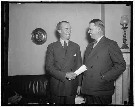 New Congressional faces. Washington, D.C., Dec. 11. These new faces will represent New Jersey in the Senate and House: Senator William H. Smathers (left) and Rep. Elmer H. Wene, both democrats. They were in Washington to present their credentials to Vice President Garner. Smathers succeeds Senator W