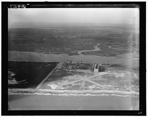 Air shot, Cape May (N.J.) Coast Guard Station Airport, showing Zep hanger built by Navy for treaty airship but now not in use