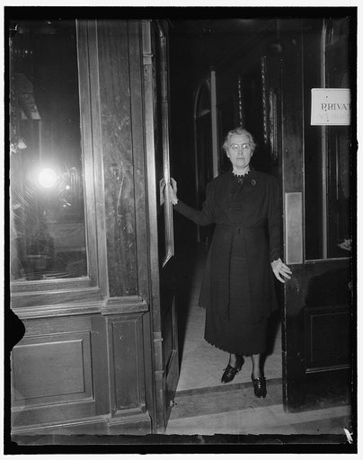 Early arrival for Congressional Opening. Washington, D.C., Dec. 30. Congresswoman Virginia E. Jenckes, Democrat of Indiana, was among the early arrivals in the Capitol for the opening of [the] 75th session