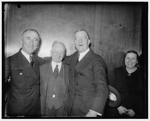 Senator Glass passes 79th milestone. Washington, D.C. Jan. 4. Congratulations from both [sides] Democrats and Republicans alike. We're [...] on Senator Carter Glass, of Virginia, today as he celebrated his 79th birthday. The veteran Virginia legislator is shown with Senator [Josiah] W. Bailey, (left