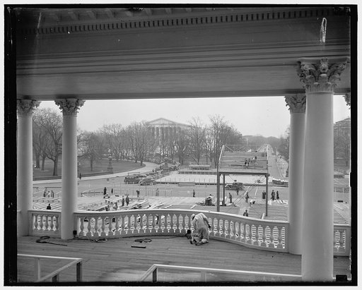 Scene of second Roosevelt oath. Washington, D.C., Jan. 11. The Inaugural stand at the Capitol looking toward the Supreme Court, where President Roosevelt, on January 20 will take his second oath as Chief Executive of the United States