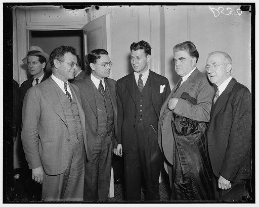 Labor strategists confer with heads. Washington, D.C., Jan. 12/37. In a meeting of labor leaders concerned in the automobile strike against General Motors Corporation, the charges that General Motors were hiring professional strikebreakers in an attempt to put an end to it was made. Homer L. Martin 