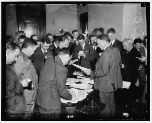 Senator Byrd tells press of governmental reorganization. Washington, D.C., Jan. 12. Senator Harry F. Byrd of Virginia, Chairman of the Senate committee studying governmental reorganization, held a press conference shortly after President Roosevelt made public his plan for governmental reorganization