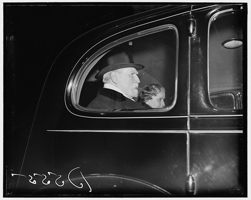 Chief Justice Hughes & Mrs. Hughes leaving for White House