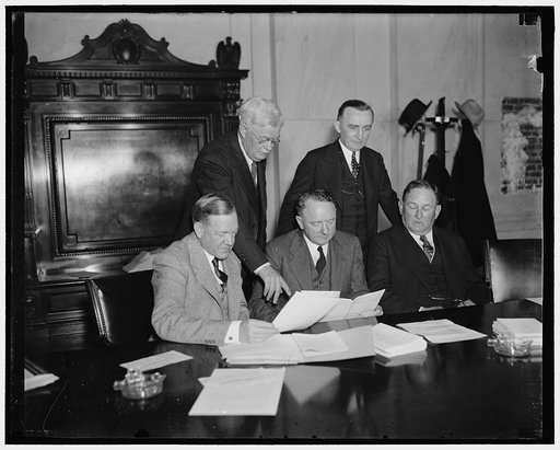 Senate Committee on Governmental Reorganization. Washington, D.C. Jan 14. The Senate Committee, of which Senator Harry Flood Byrd of Virginia is chairman, on Government Reorganization Economies met this morning to consider Brookings Institute recommendations denying President Roosevelt the free hand