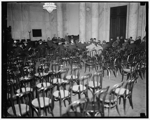 Huge crowd at Townsend rally. Washington, D.C. Jan. 16. This is the group that attended the rally of Dr. Townsends' at the Capitol today. There were more newspapermen than anything else. Approximately fifteen representatives were present while reports there were to be about one [hundred] of the nati