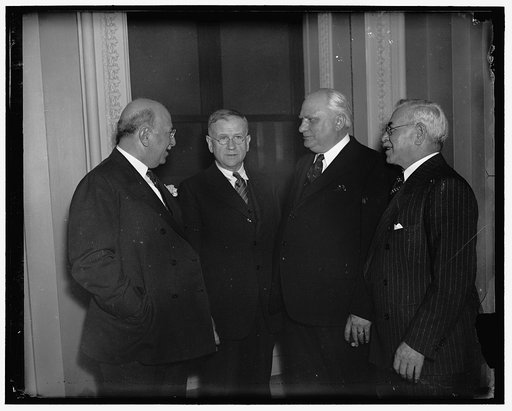 Dean of House is host to Governor of Illinois. Washington D.C. Rep. A.J. Sabath, Dean of the House of Representatives, was gost today at a luncheon in honor of Governor Henry Horner, of Illinois, at the Capitol. In the photograph, left to right Governor Henry Horner, Secretary of Interior Harold Ick