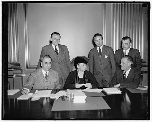 Labor Secretary receives silicosis report. Washington D.C. The second National Silicosis Conference in a report to Secretary of Labor Perkins today, recommended enactment of X state and federal laws for protection of 1,000,000 Miners subjected to dangers of silica dust. The conference also reported 