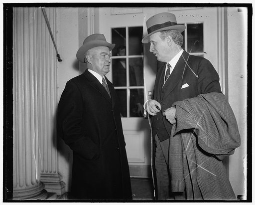 Senate and House Judiciary leaders in huddle with president. Washington D.C. Rep. Hatton W. Sumners, (left) Democrat of Texas and Chairman of the House Judiciary Committee, with Senator Henry F. Ashurst, Democrat of Arizona, Chairman of the Senate Judiciary Committee, leaving the White House today a