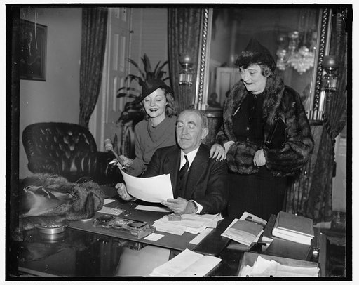 Bankheads together again. Washington, D.C. Speaker of the House William B. Bankhead forgot his official duties for a while today to welcome his talented actress daughter, Tallulah, at the Capitol today. Miss Bankhead is in the Capitol to open in a new play "Reflected Glory." Left to right: Tallulah 