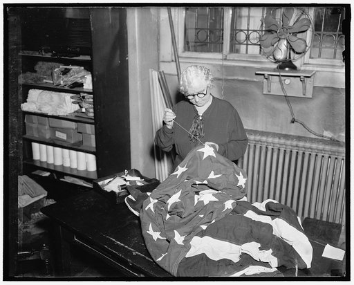 "Betsy Ross of the Capitol." Washington, D.C. Mrs. Georgeieanna Higgins. Official title is Seamstress to the United States Senate, but for years has been called the "Betsy Ross of the Capitol." She is responsible for keeping the flag that flies over the Senate wing of the Capitol in proper flapping 