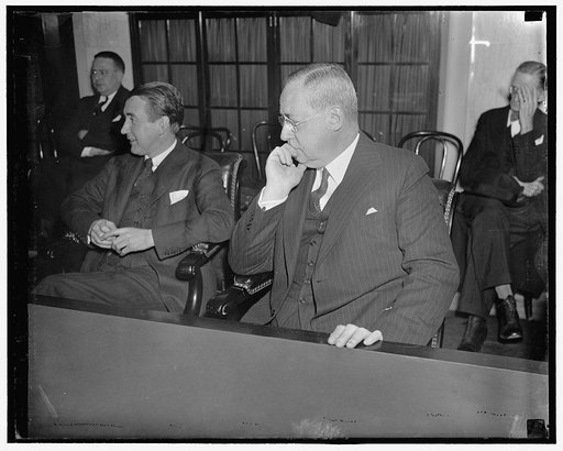 New York Stock Exchange Head at Senate hearing. Washington D.C., March 2. Charles R. Gay, President of the New York Stock Exchange, seems in a pensive mood as he listens to testimony during hearing of the Senate Railroad Financing Committee today. Gay is slated to be questioned by the Committee eith